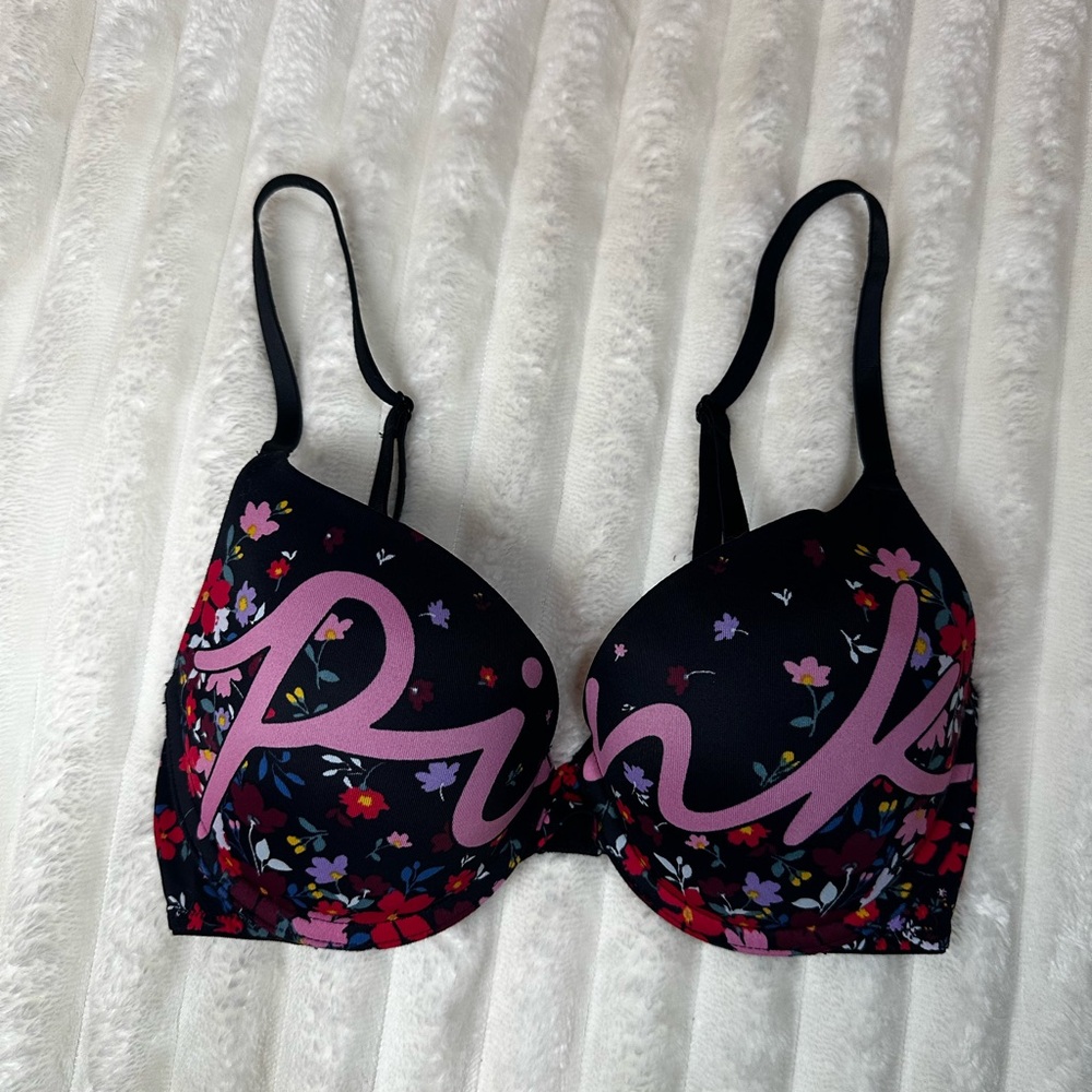 PINK Victoria's Secret Black Floral Bra
